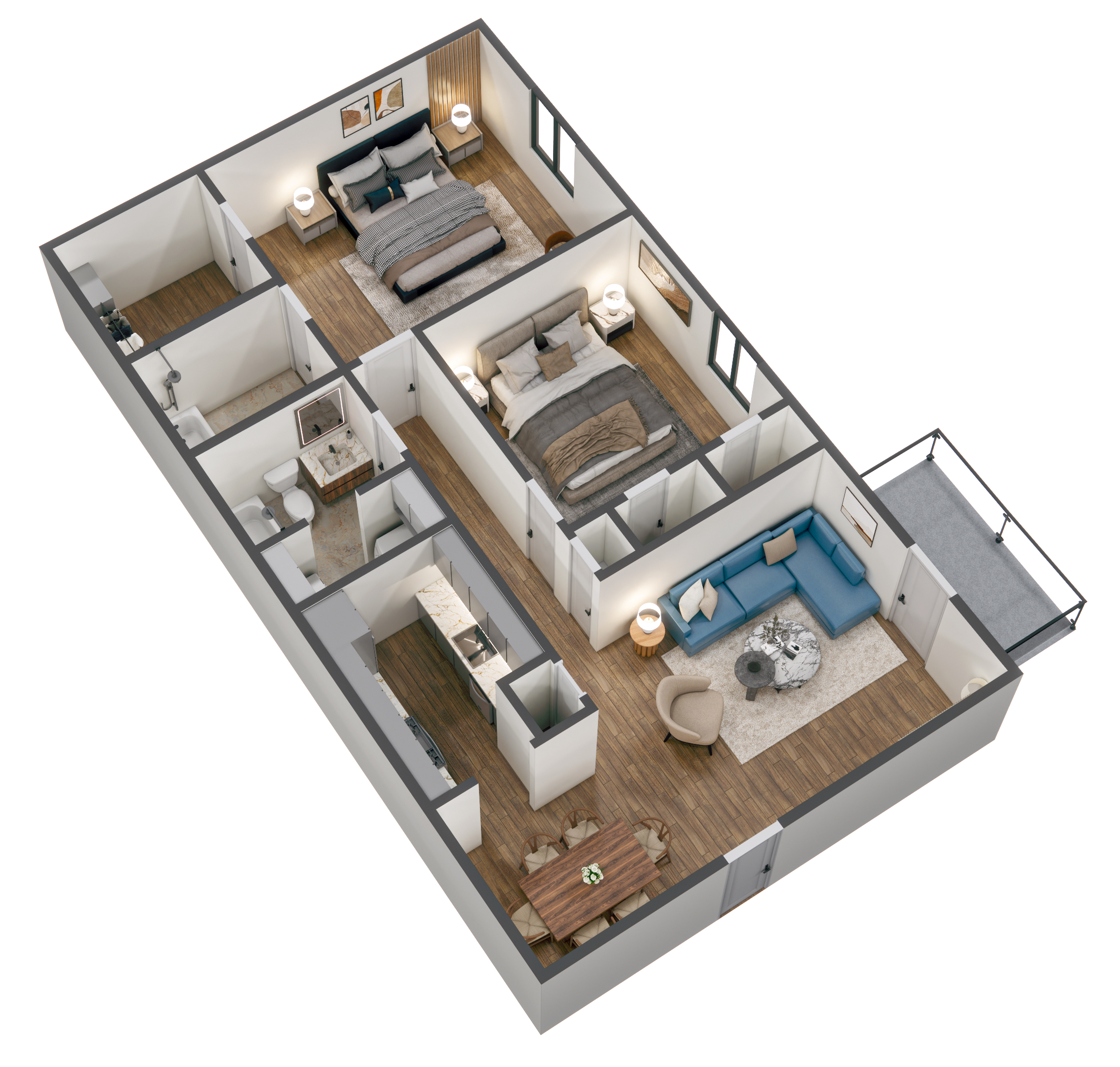 2 Bedroom 2 Bath Floor Plan